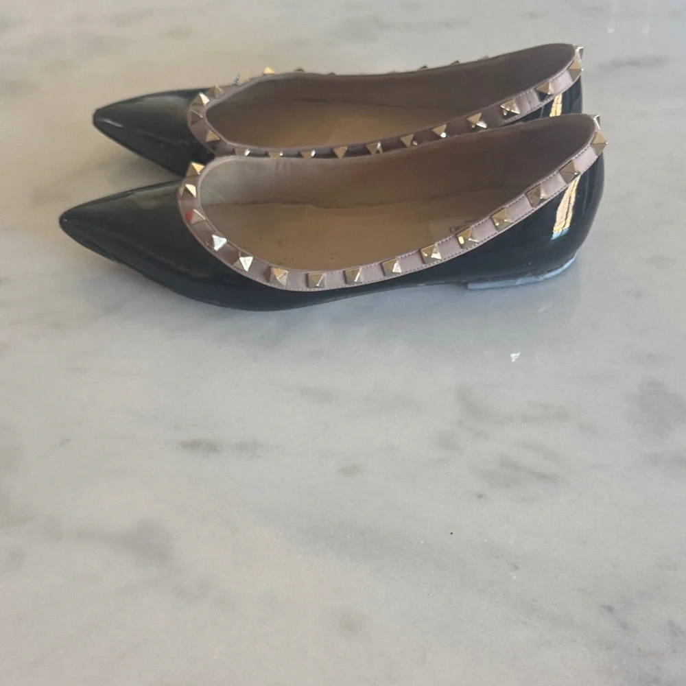 Valentino Black Patent Studded Flats